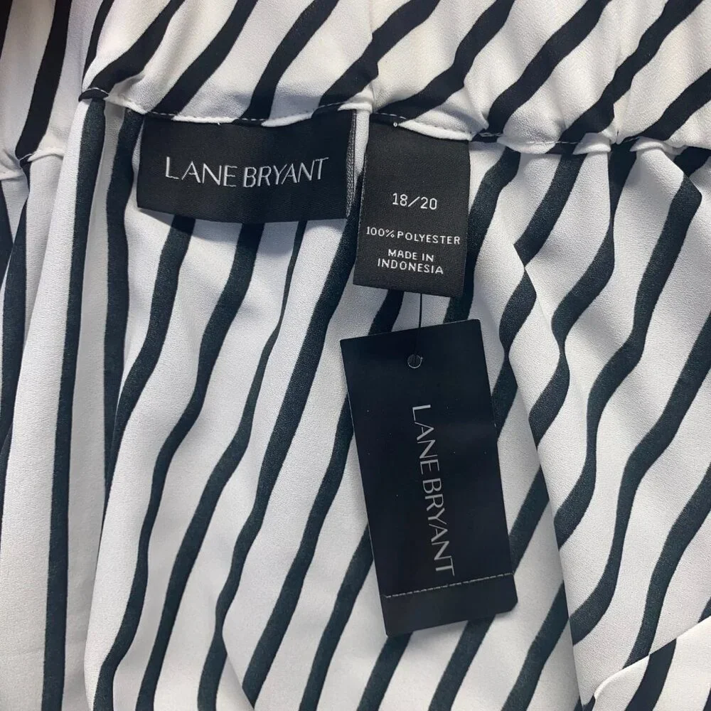 Lane Bryant Skirt Plus 18/20 Black‎ White Striped,Layered,Pull On,Elastic Waist